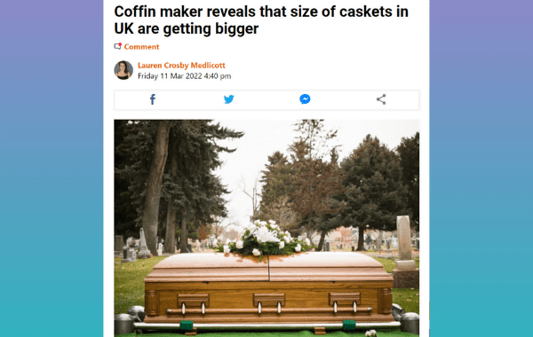 TLOEC team discussing the size of caskets in the UK getting bigger in the Metro