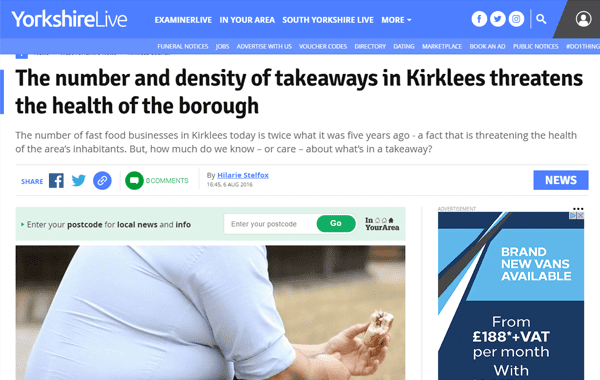 TLOEC team on takeaways affecting the health of the Kirklees residents