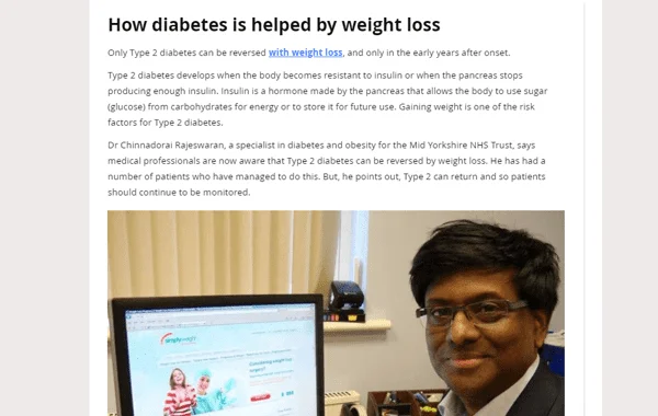 Dr. Rajeswaran discussing how diabetes is helped by weight loss