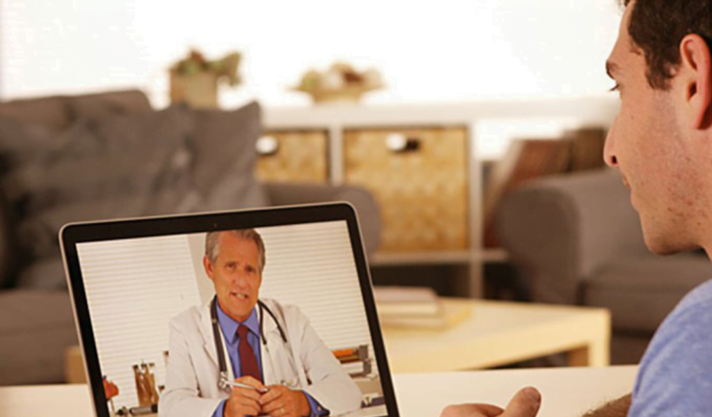 Doctor virtual consultation with patient over online video call
